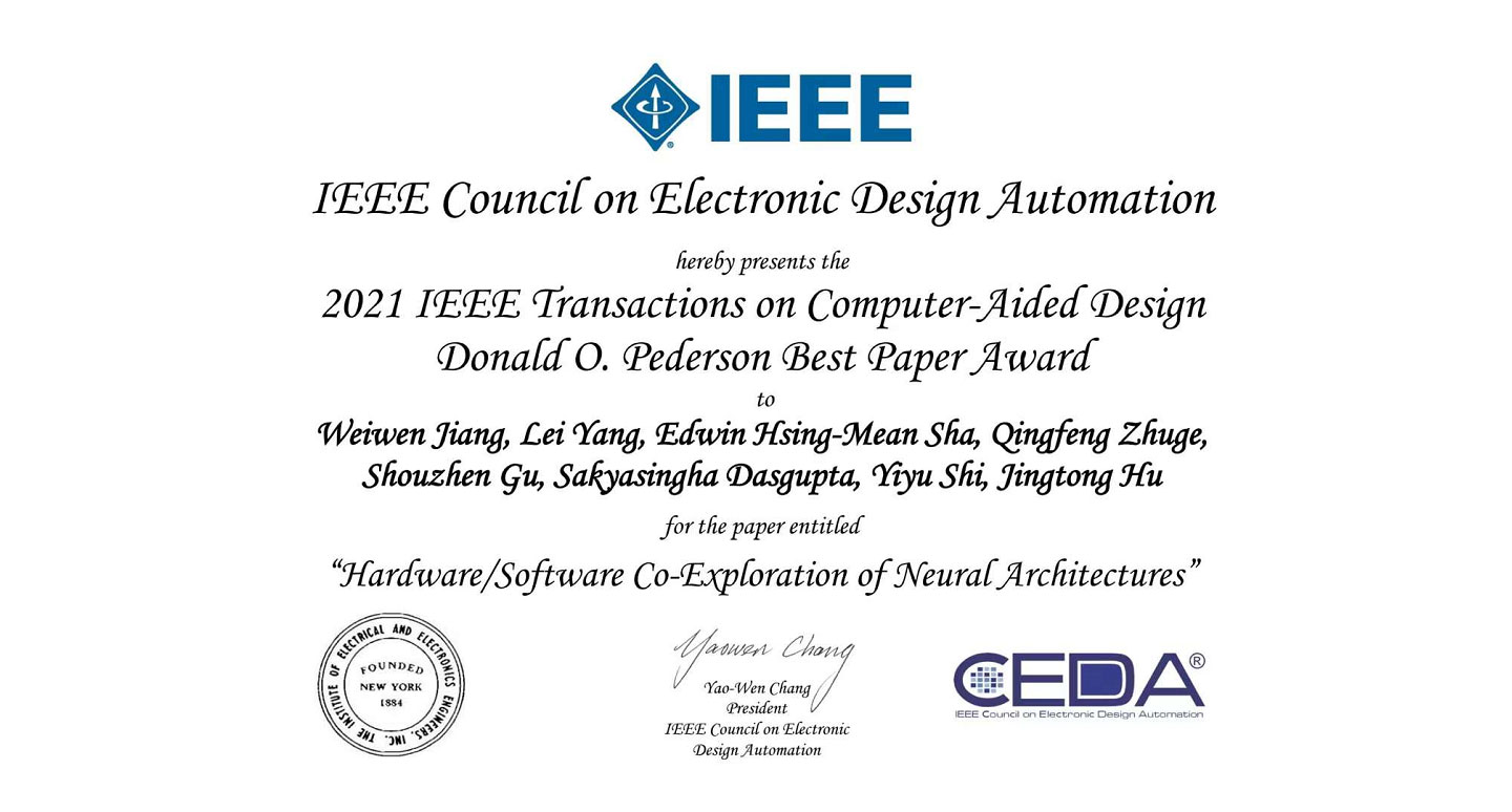 2021 IEEE Transactions on Computer-Aided Design Donald O. Pederson Best Paper Award
